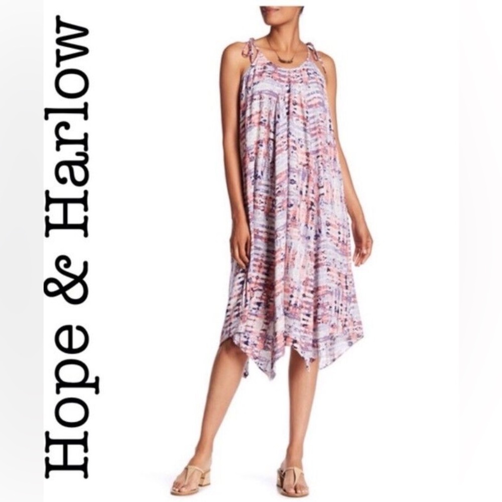 NEW Hope & Harlow $118 Dress High Neck Tie Dye Rosewater Print Flowy 773